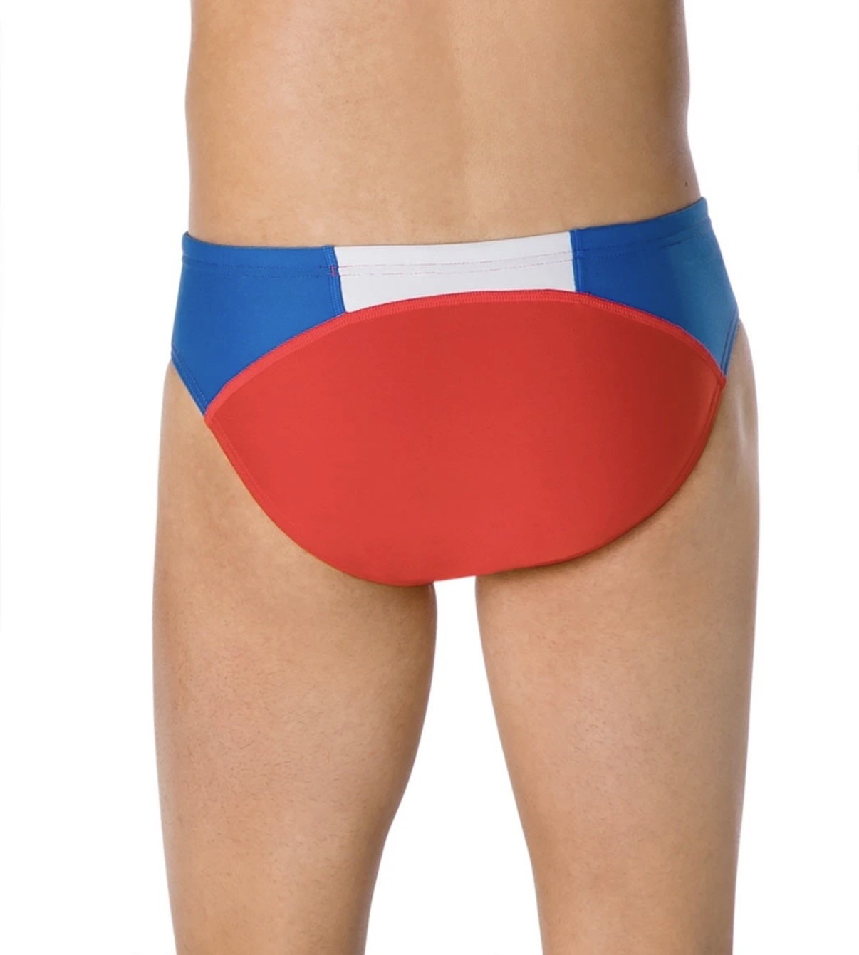 Speedo Vibe Men’s Dual Colorblock Brief Swimsuit Size 24 NWT Red White Blue 🔥