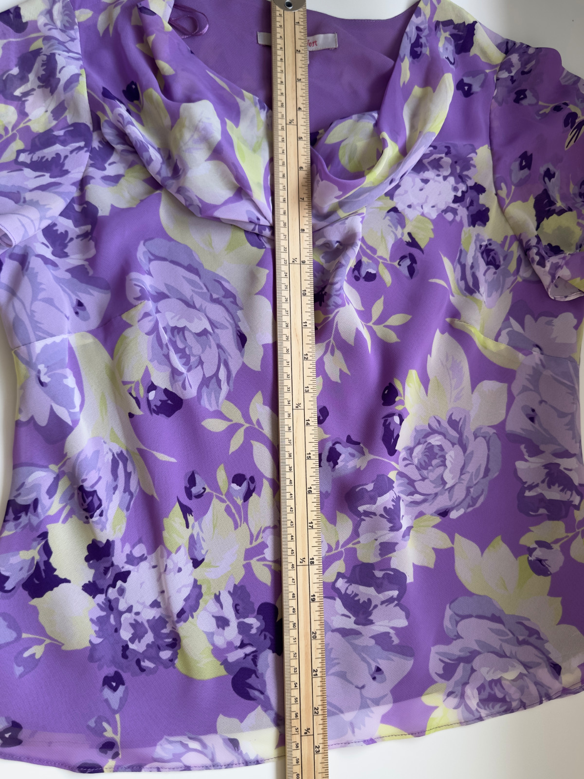Jacques Vert Blouse Womens UK16 Purple Floral Print Drape Cowl Neck Cottagecore