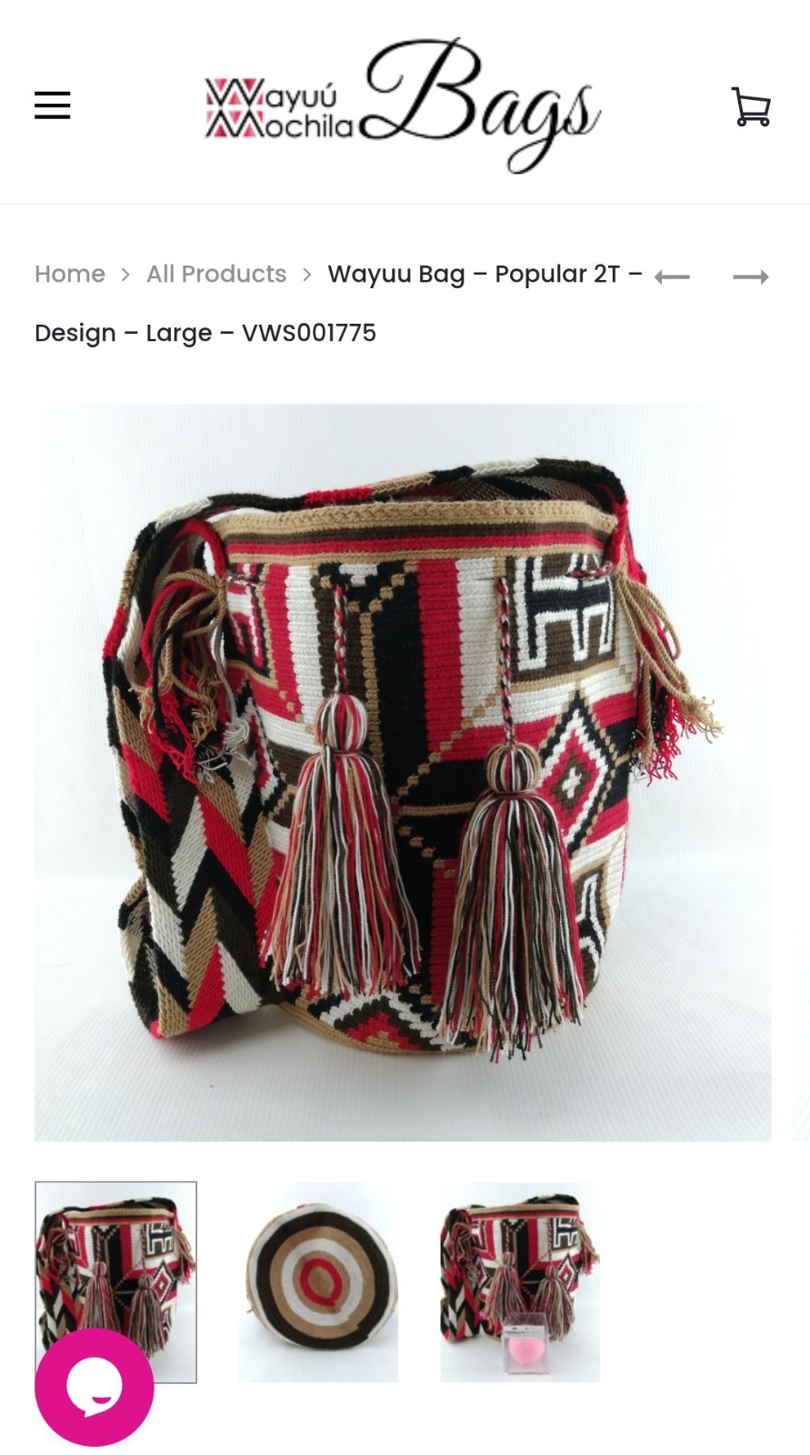 AUTHENTIC Wayuu Mochila Handmade Crochet Drawstring Bucket Bag Sz Large Retired