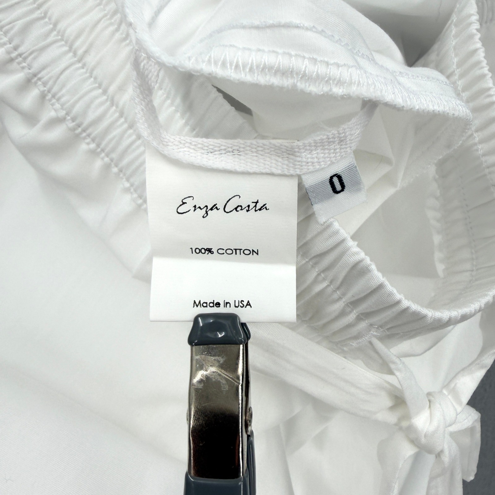 ENZA COSTA Poplin Resort Pant Womens XS White Cotton Wide Leg Drawstring NEW