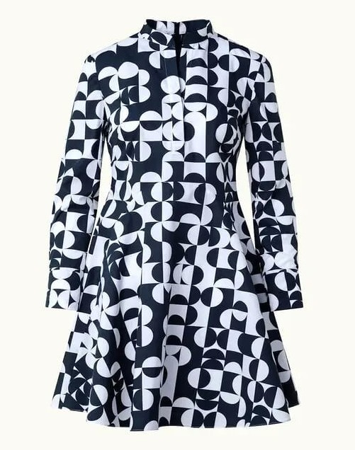 Akris Punto New Half Grid Circle Print Long Sleeve Shirtdress $1190 sz 6 US