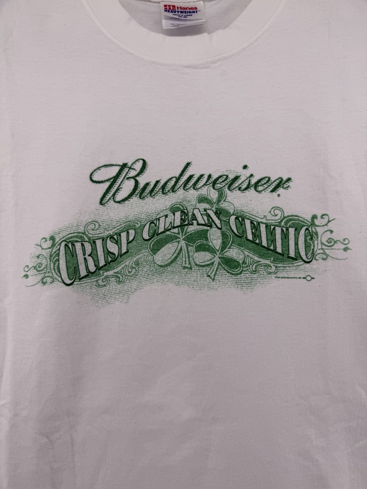 Budweiser T Shirt Mens XL White Graphic Crisp Clean Celtic Hanes Vintage