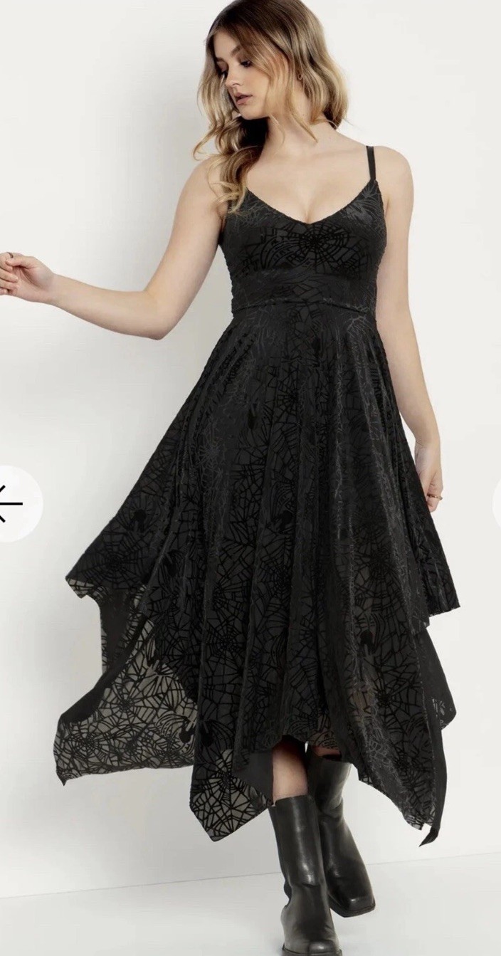 Black Milk Corpse Bride BURNED VELVET SPIDER THREADS HANDKERCHIEF DRESS Sz S