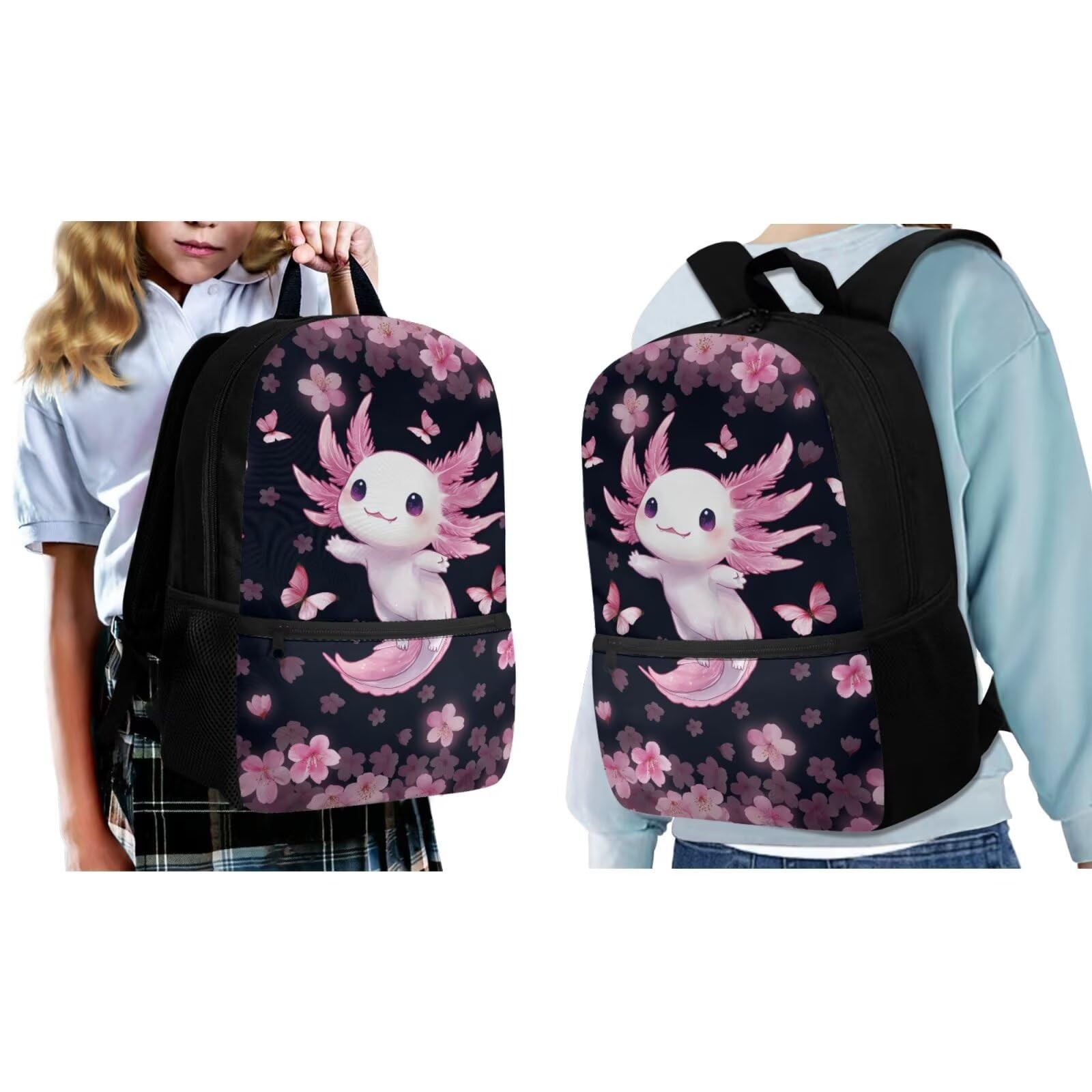 Axolotl Backpack 17.3″ Height School Bag Set 3PCS with Lunch Box & Pencil Case