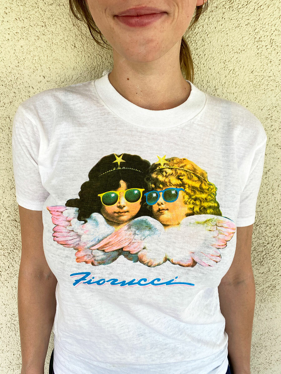 FIORUCCI 1980’s VINTAGE ANGELS SHIRT -White, NEW OLD STOCK SIZE LARGE