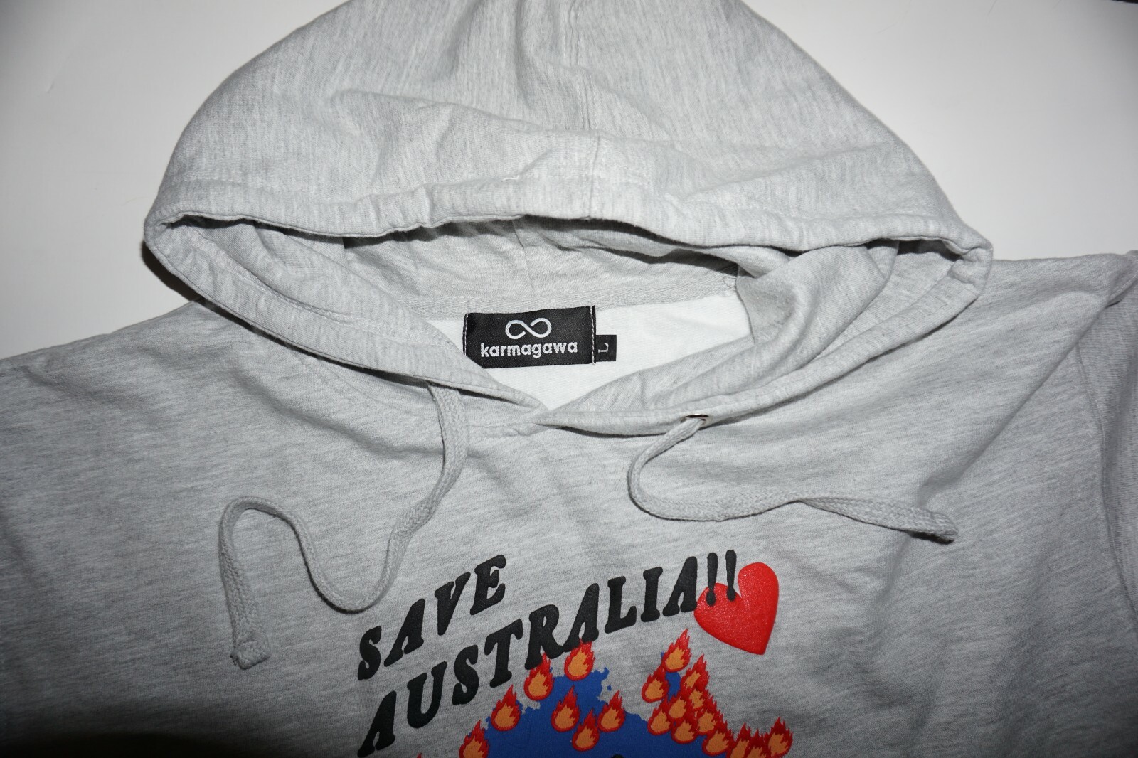 Karmagawa Save Australia Gray Hoodie Unisex Pullover Streetwear Sweatshirt Sz L