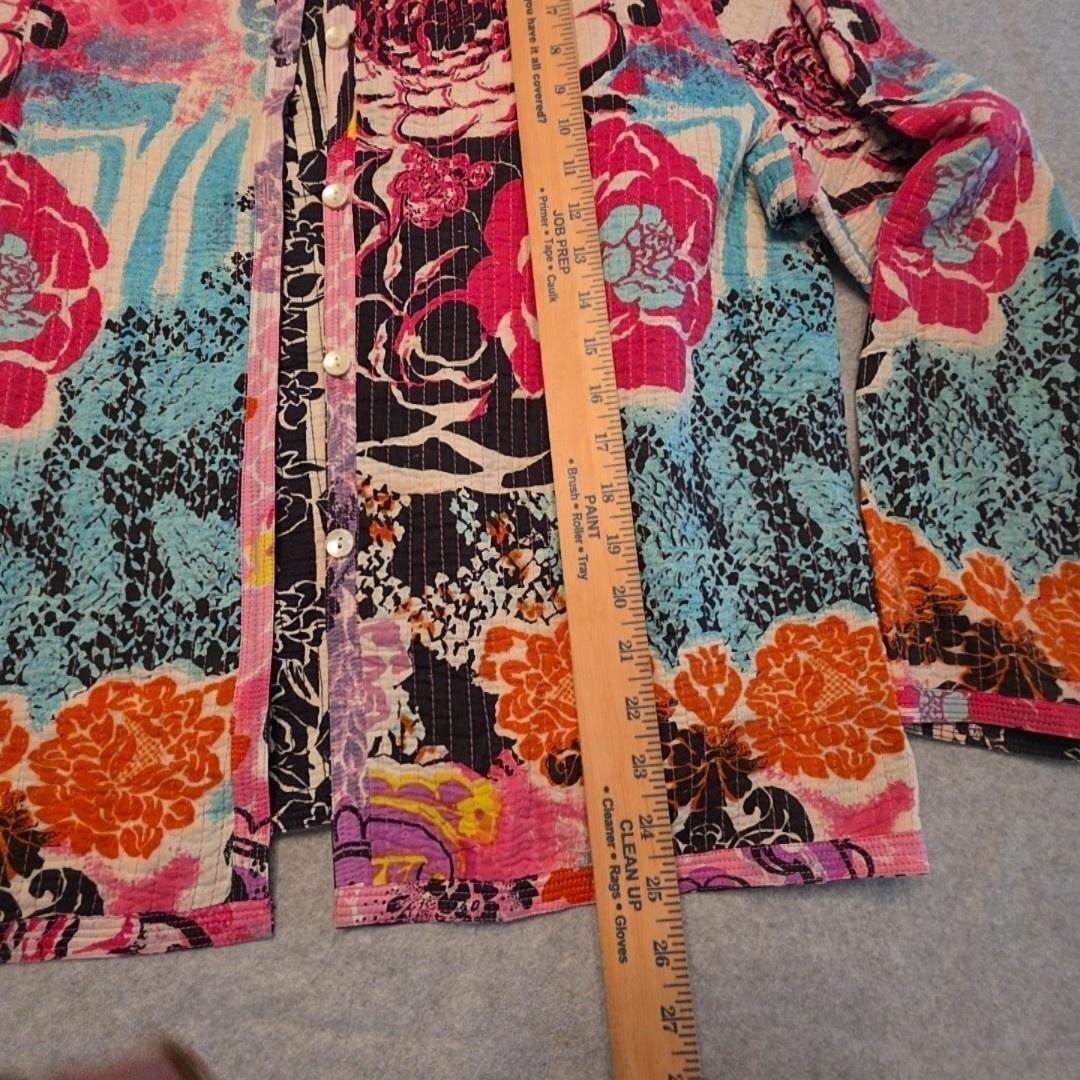 Floral Jacket Womens XL Multicolor Cotton Quilted Reversible Short Button Boho