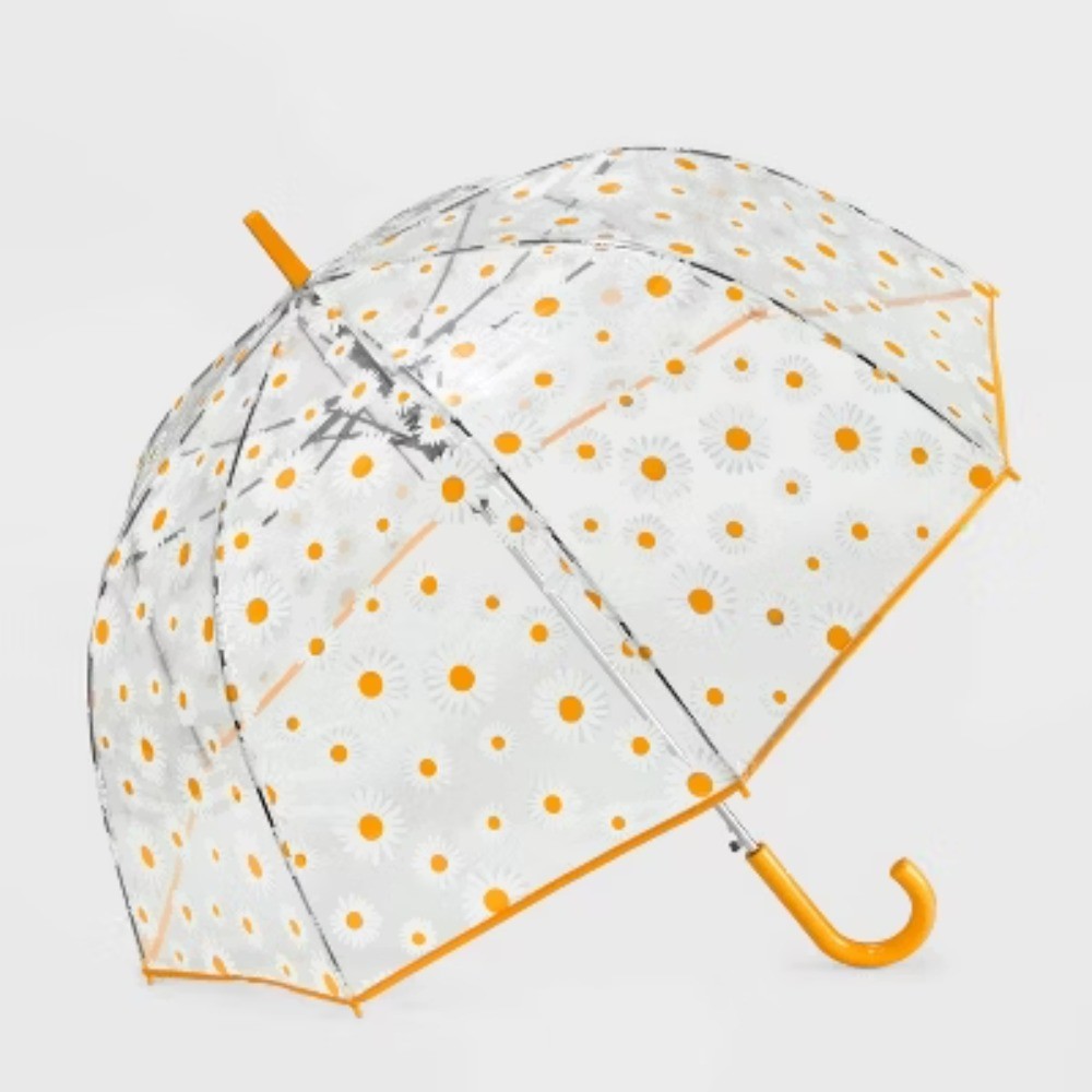 Bubble Daisy Bell Bubble Umbrella – Clear: Auto-Open, Plastic Handle, Floral