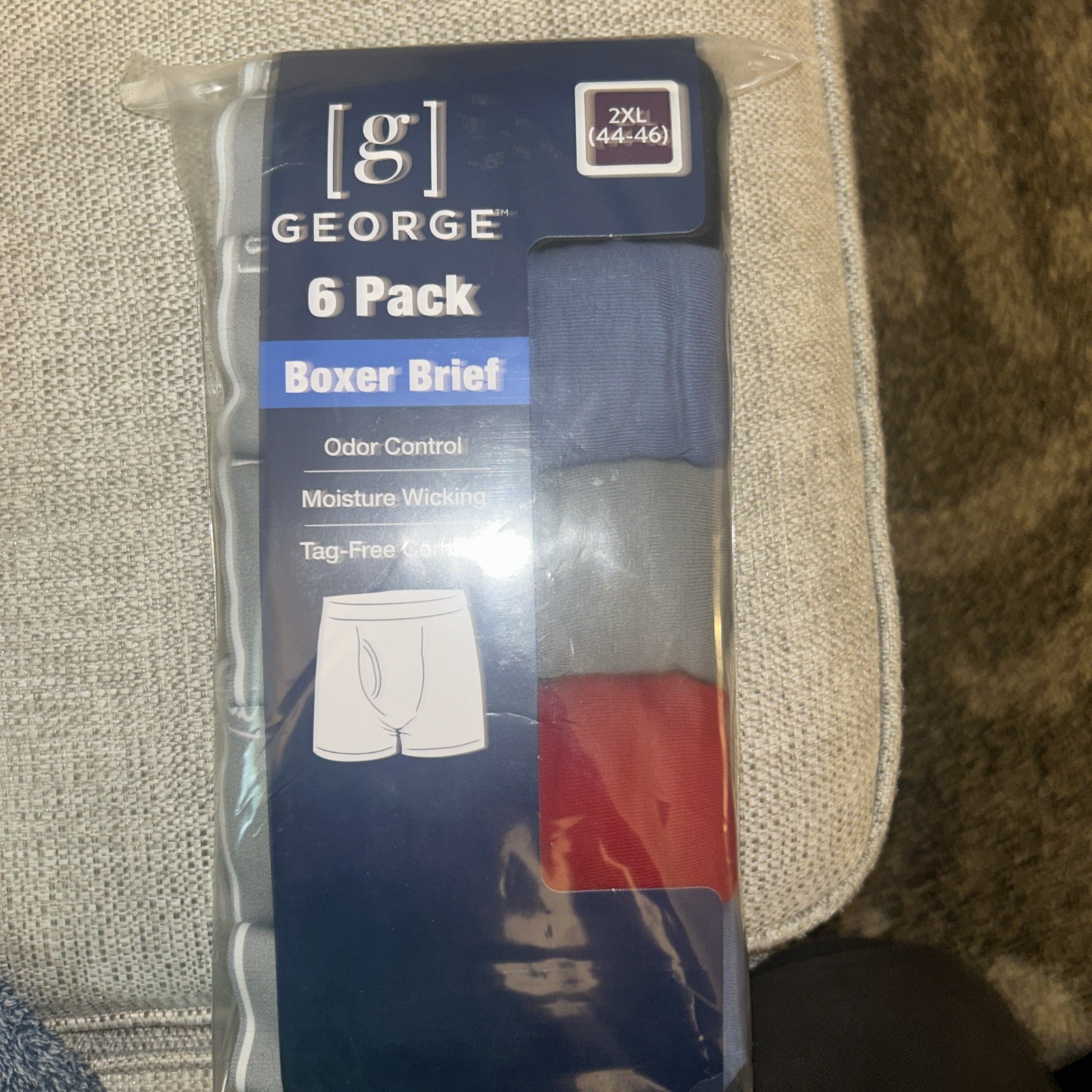George Men’s 2XL 6 Pack Boxer Briefs 100% Cotton Tag Free 44-46 Waist Regular