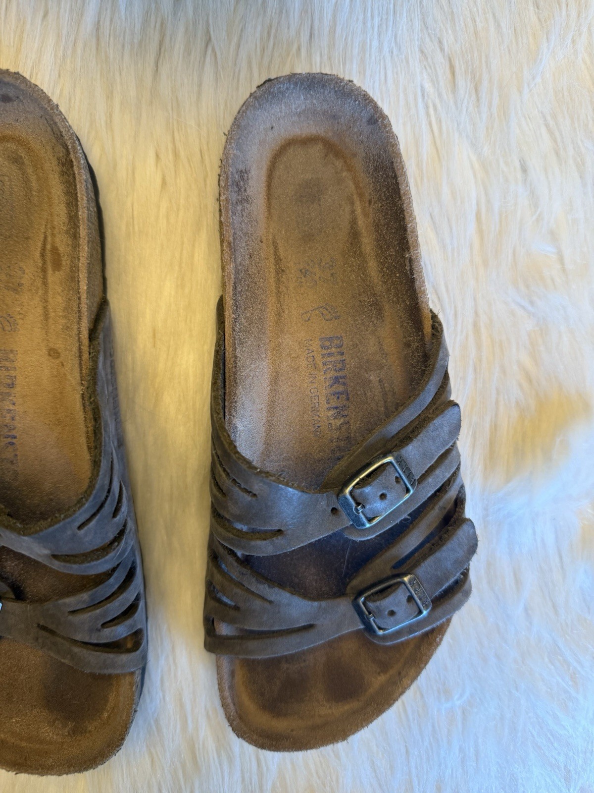 Birkenstock Granada Dark Gray Brown Oiled Leather Comfort Sandals Sz 37 US 6-6.5