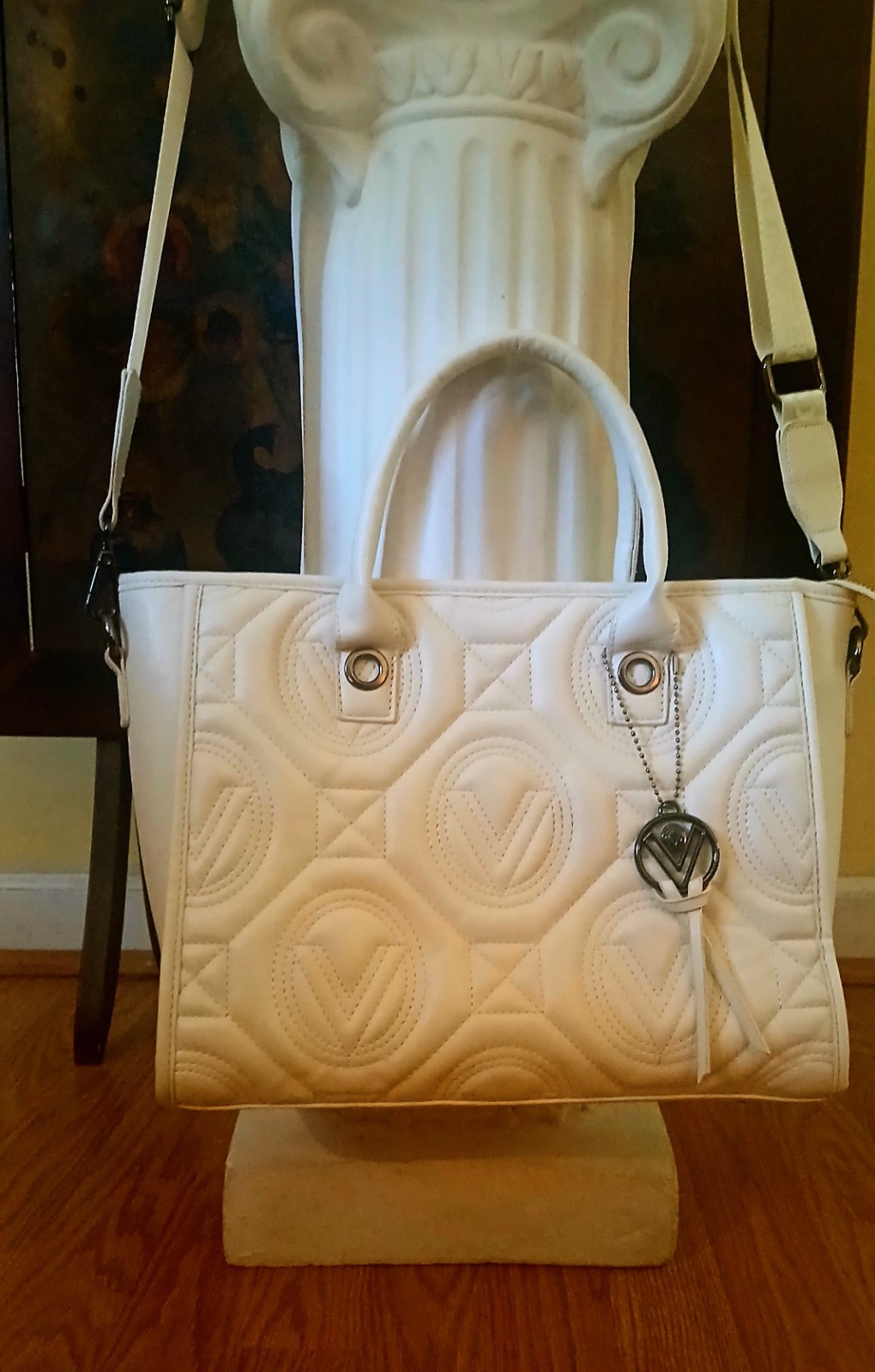 NEW Valentino Orlandi V-4002G Quilted Leather Tote Crossbody & Wallet WHITE NWT