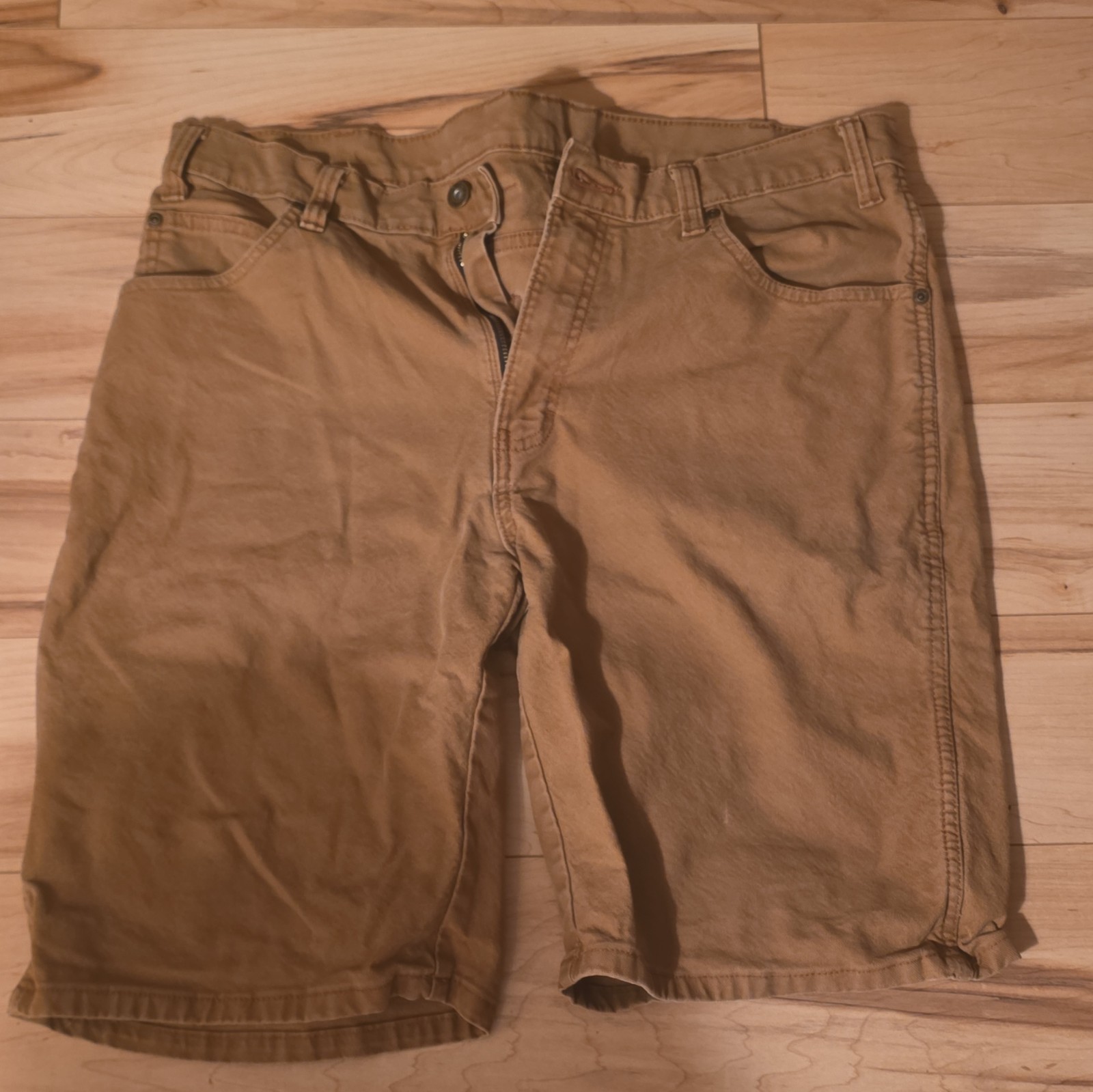 Dickies Men’s Brown Canvas Cargo Shorts Flat Front Zip Closure Pockets Logo