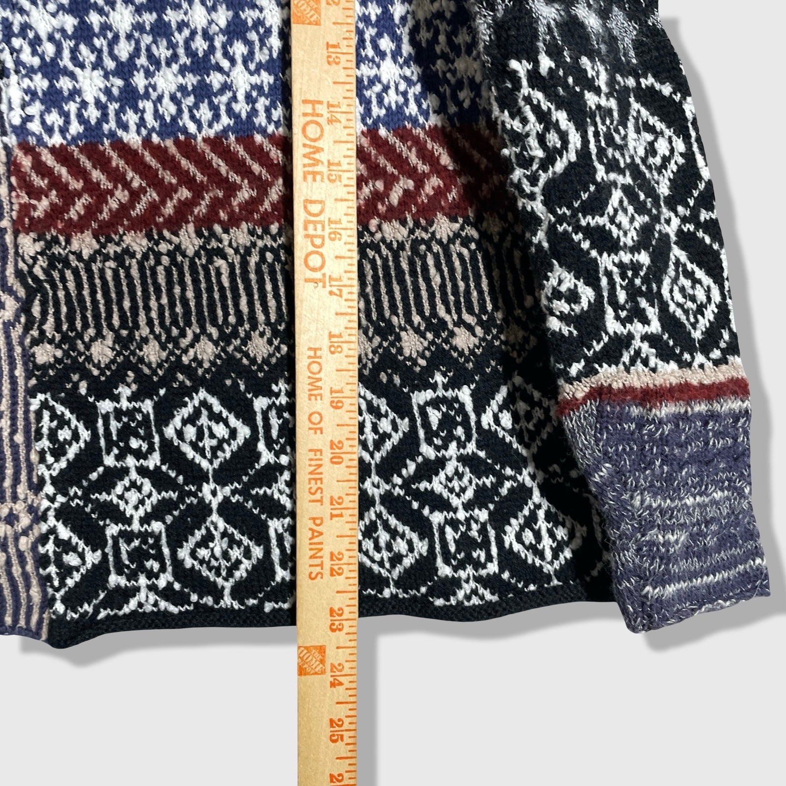 Free People Pullover Sweater Womens XS Blue Fair Isle Patchwork Boho Cowl Neck