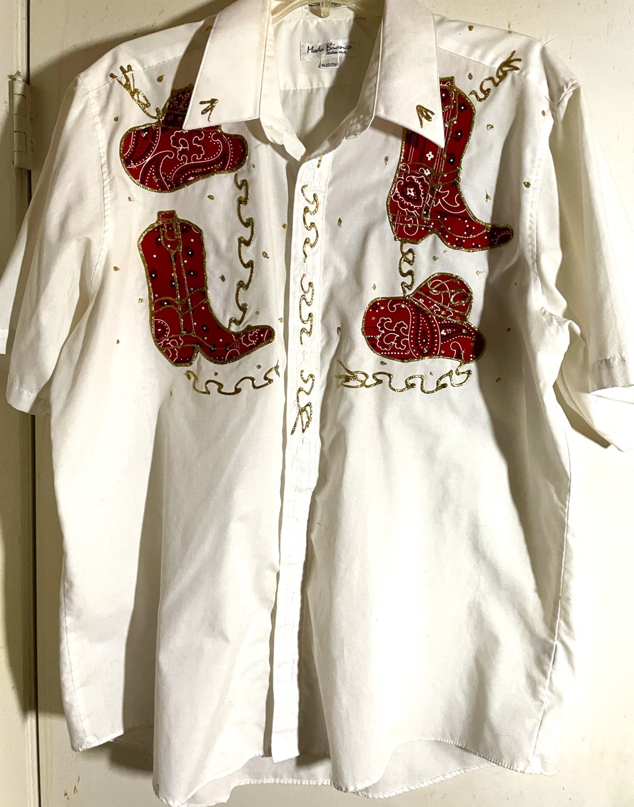 Moda Bianco Italian Style Men’s Vintage Cowboy Applique Shirt XL Rodeo Ranch