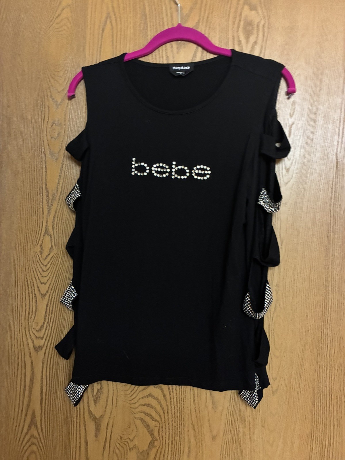 Bebe Y2K Black Rhinestone Logo Top M