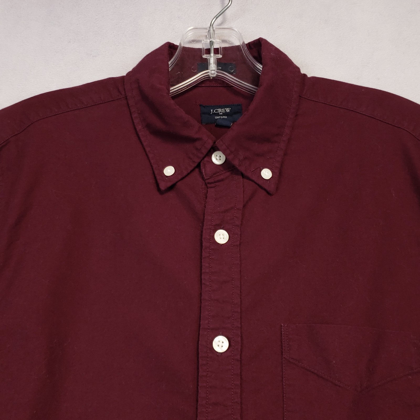 J Crew Oxford Button Down Shirt Men Size Small Slim Burgundy Cotton Long Sleeve