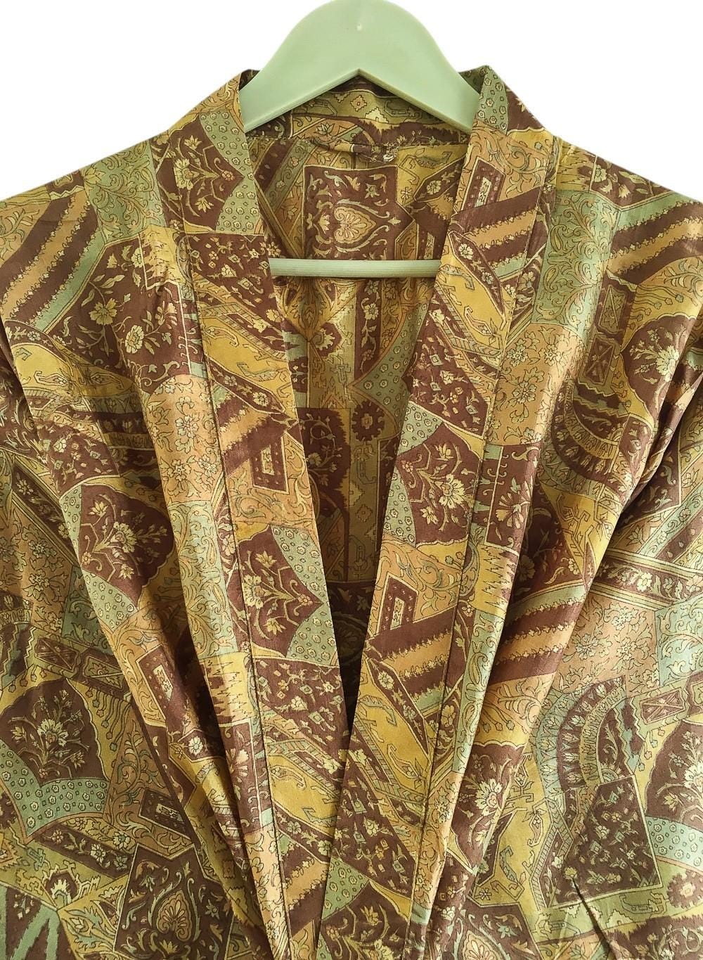 Pure Silk Midi Kimono Knee Length Gown Silk Robe MKMO1986