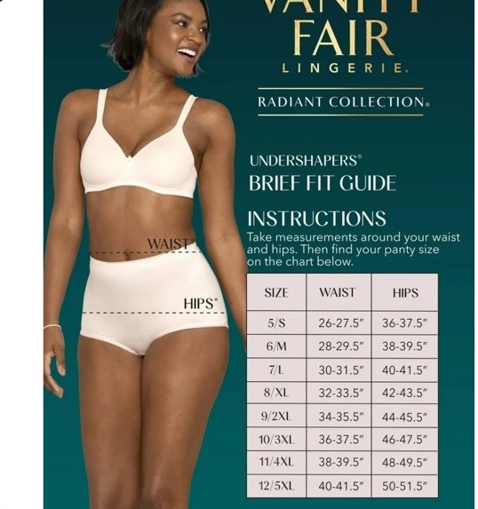 NEW Vanity Fair Radiant Collection Light Control Undershapers 3 Pack Hi-Cut 4XL