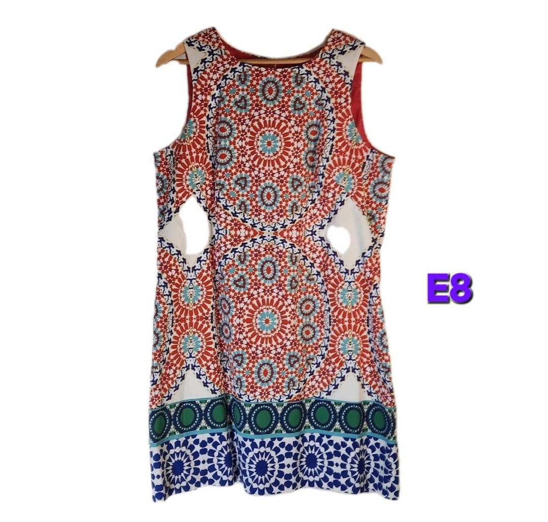 London Times 16 Geometric Mandala Shift Dress Cotton Mod Kaledescope Illusion