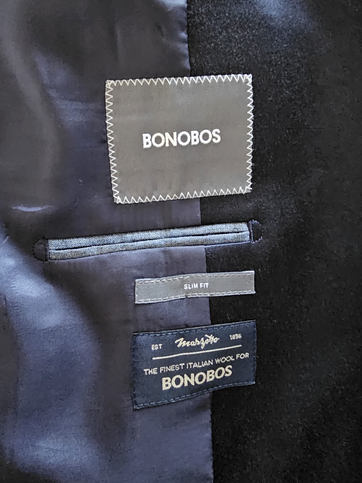 Bonobos Capstone Tuxedo 40L 33 Slim Blue Chambray Italian Marzotto Wool Suit