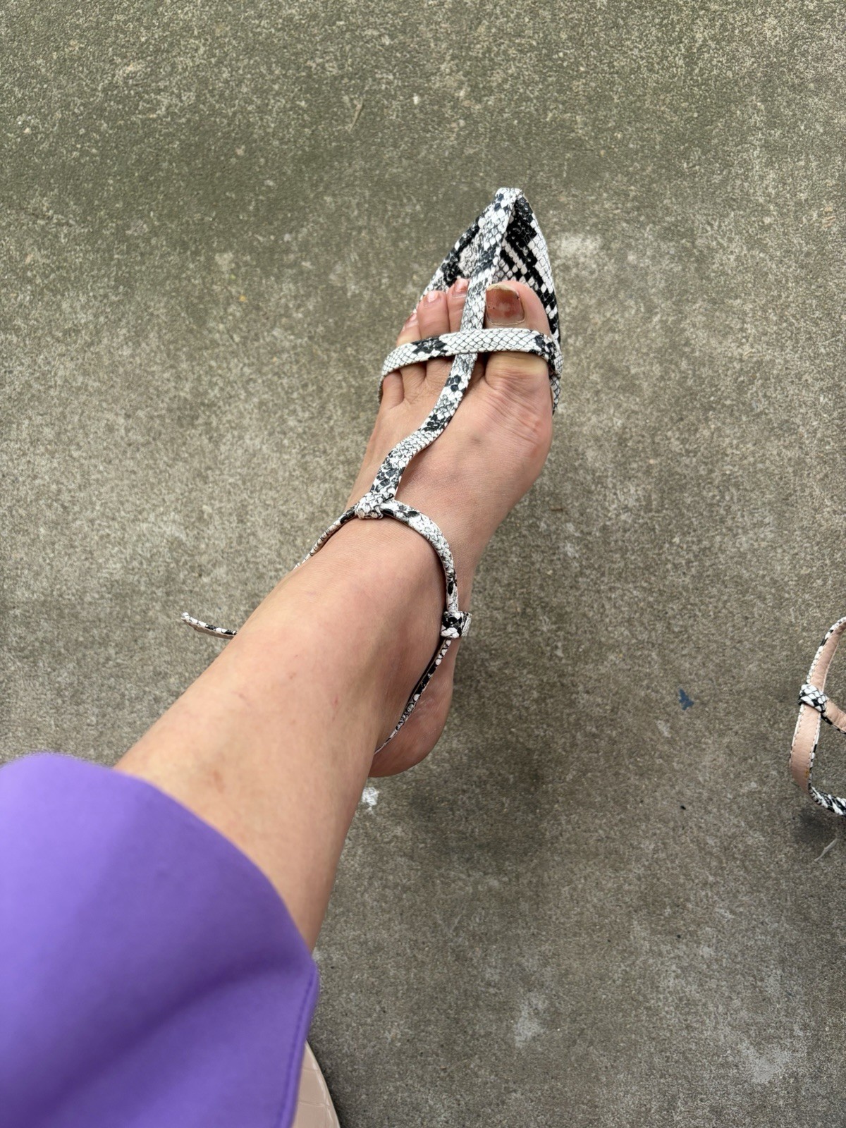 Women’s Black/White Snake Print Pointed Toe Slingback Ankle Strap Buckle 12.5