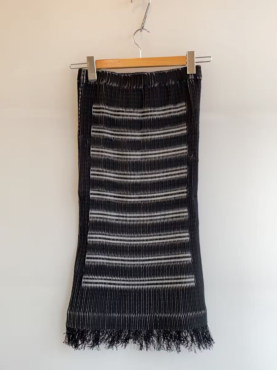 ISSEY MIYAKE Pleats Fringe Hem Long Skirt 2 Polyester BLK IM82FG510