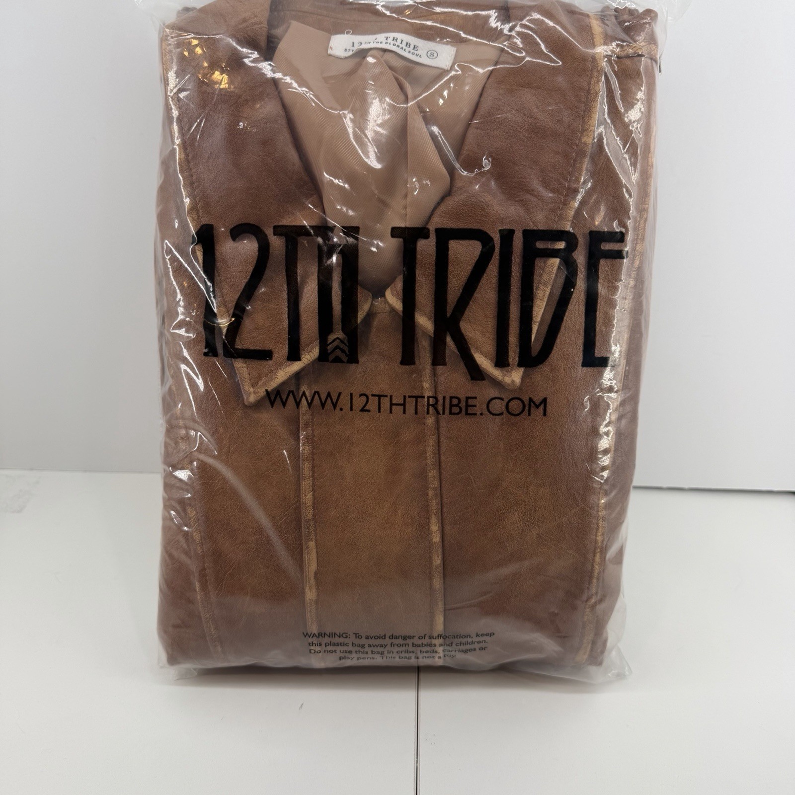 12th Tribe London Calling Cognac Oversized Faux Leather Jacket Size Small