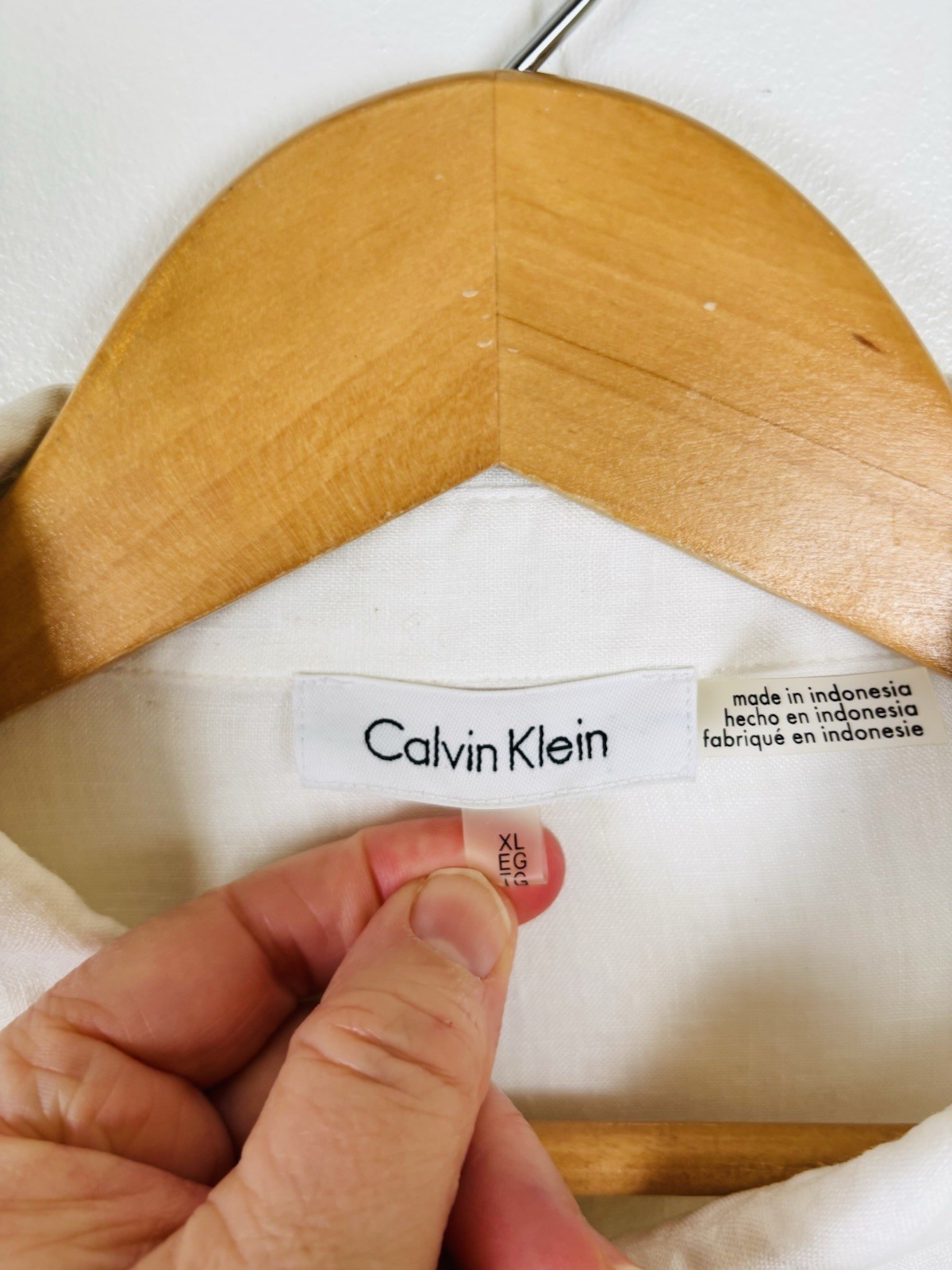 Calvin Klein Women XL White Linen Button Down Blouse Shirt Roll Tab Sleeve