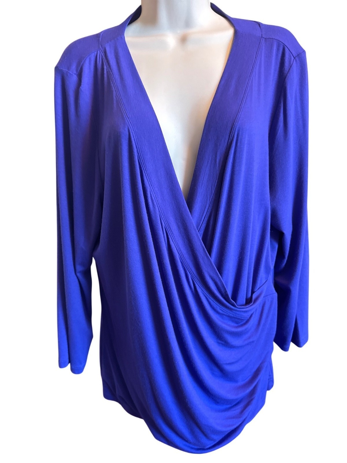Lauren Ralph Lauren XXL Purple Faux Wrap Surplice Top RL Logo Stretch Knit