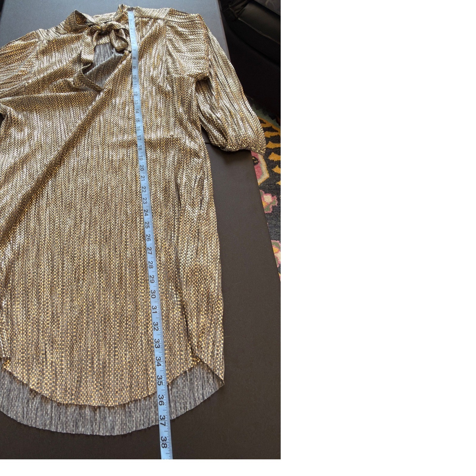 Anthropologie Sabina Musayev Eugene Shimmer Dress Gold Long Sleeve Mini Medium