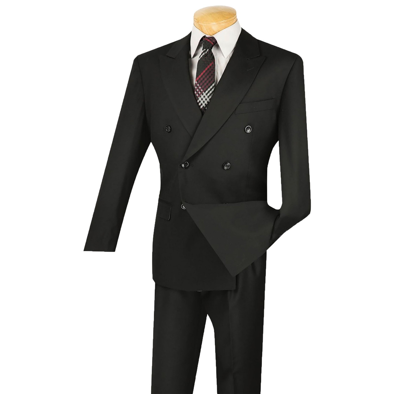 VINCI Men’s Black Double-Breasted Suit w/ Adjustable Waist, Reg-Fit – NEW