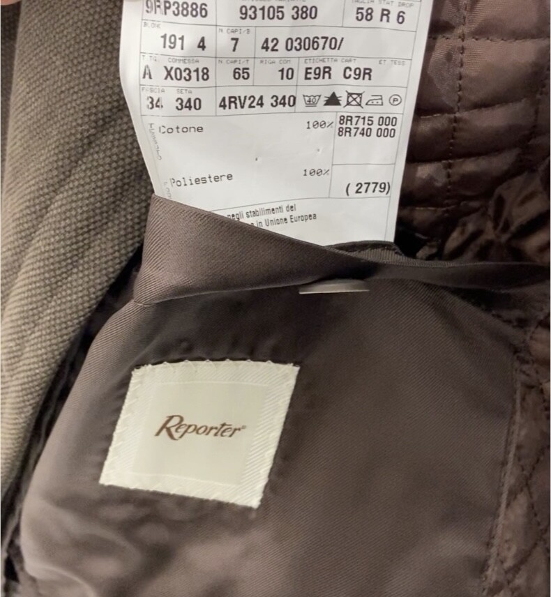 REPORTER Mens Jacket, Size 58 Moss Green Cotton Canvas with Chest, -50%.