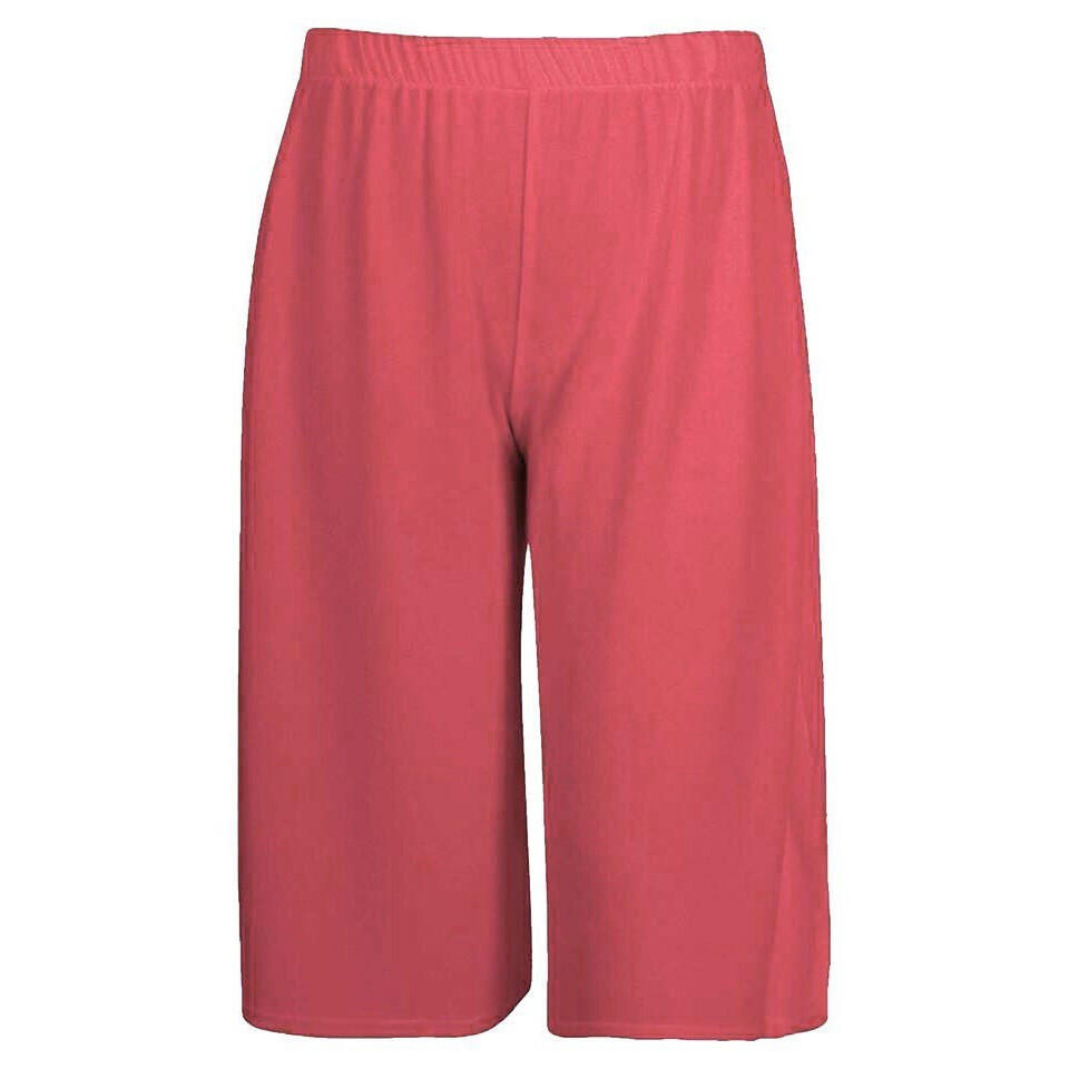 Womens 3/4 Palazzo Trousers Ladies Elasticated Stretch Wide Leg Shorts 8-26