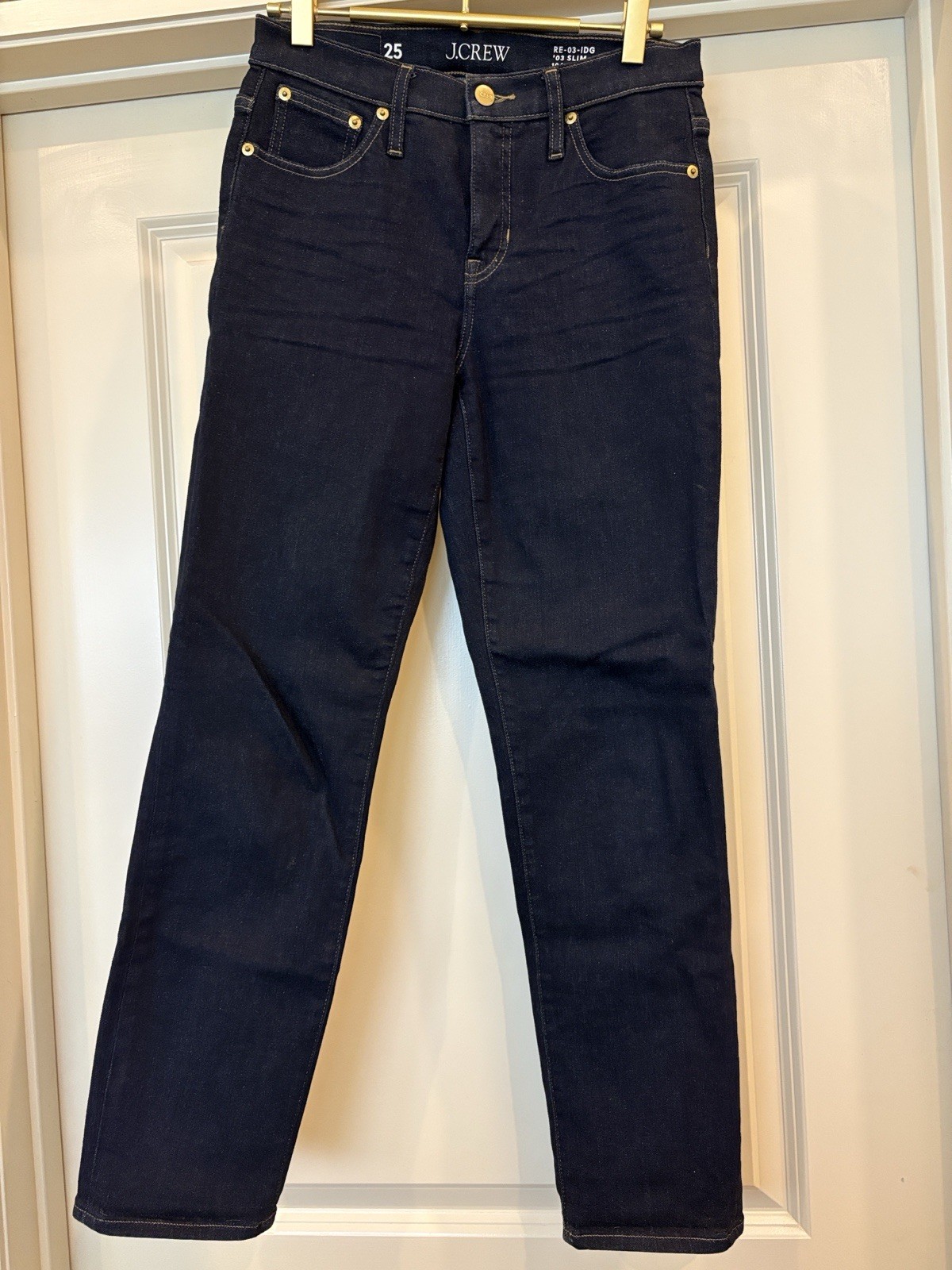 J.CREW Women’s Slim Straight Jeans Mid Rise Resin Dark Wash Blue Stretch CC539