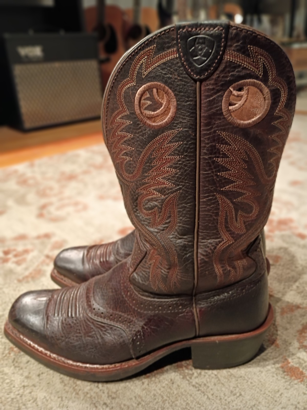 ARIAT HERITAGE BROWN BULLHIDE LEATHER SQUARE TOE COWBOY BOOTS 10002227 MENS 8.5D