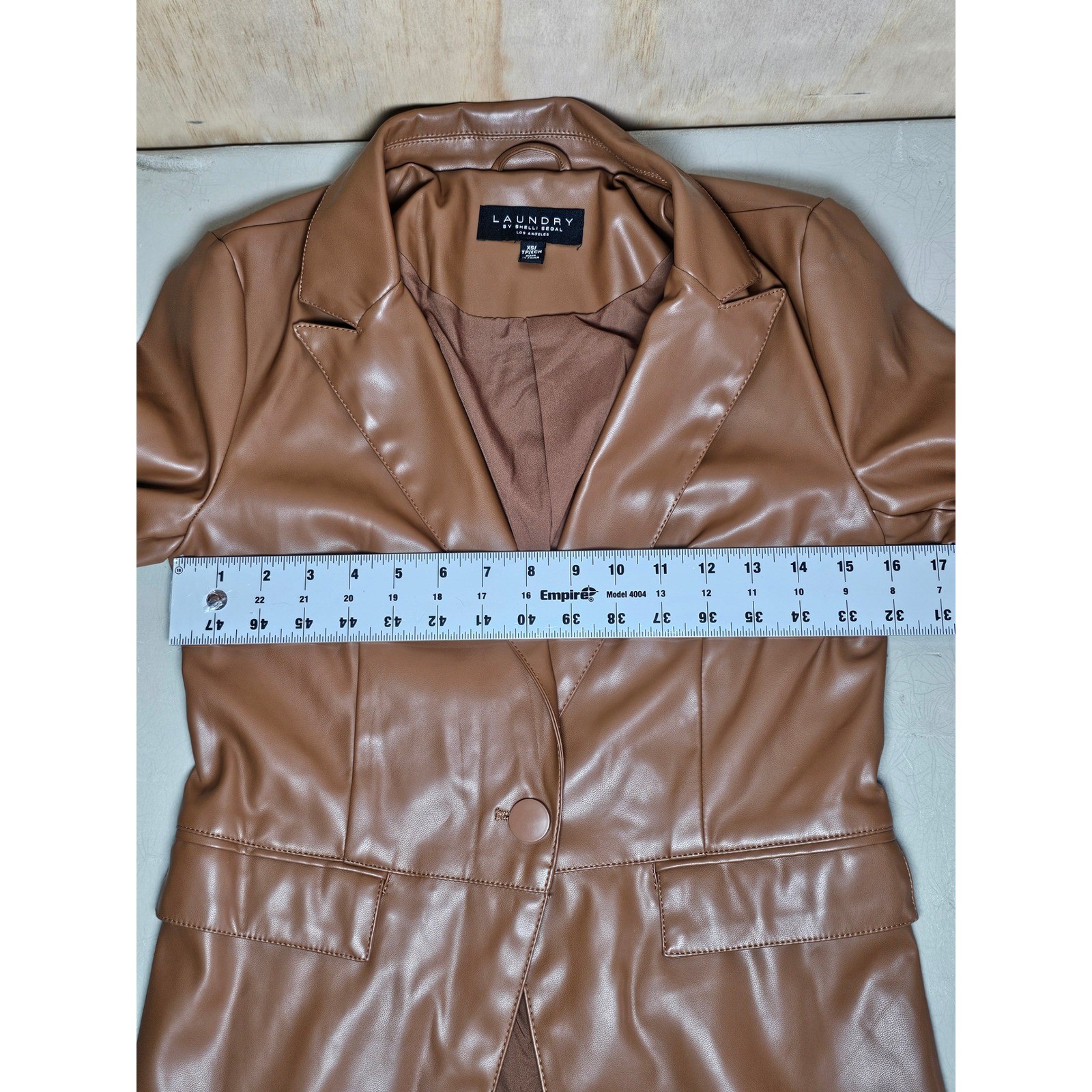 Laundry by Shelli Segal Tan Faux Leather Blazer Jacket Brown XS L1WF0038