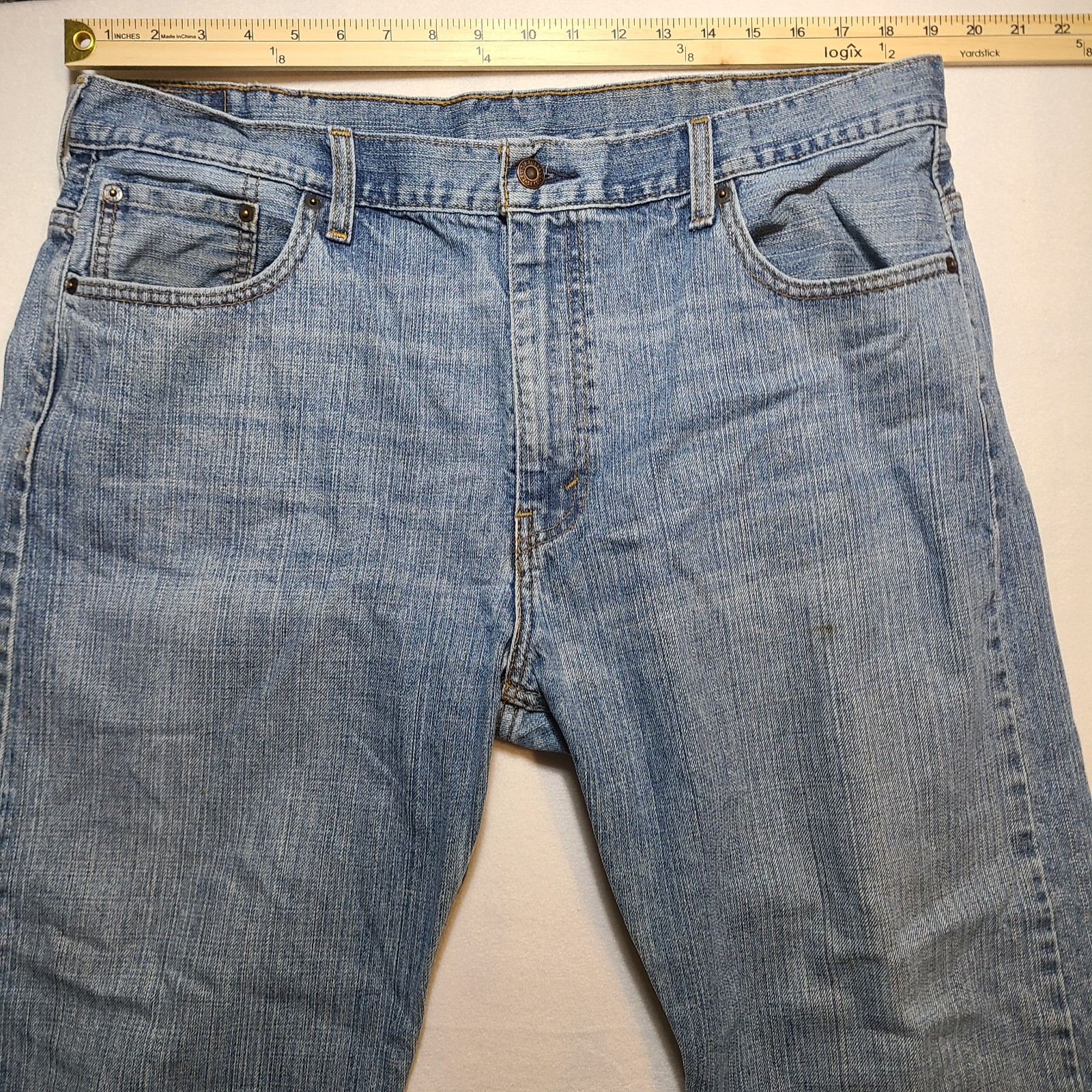 Levi’s 569 Loose Straight Jeans Mens 38×32 Light Wash Blue Denim Pants Y2K Zip