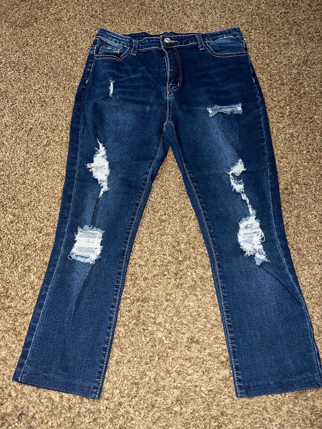 SHEIN Women’s Dark Wash Distressed Skinny Jeans, Size XL