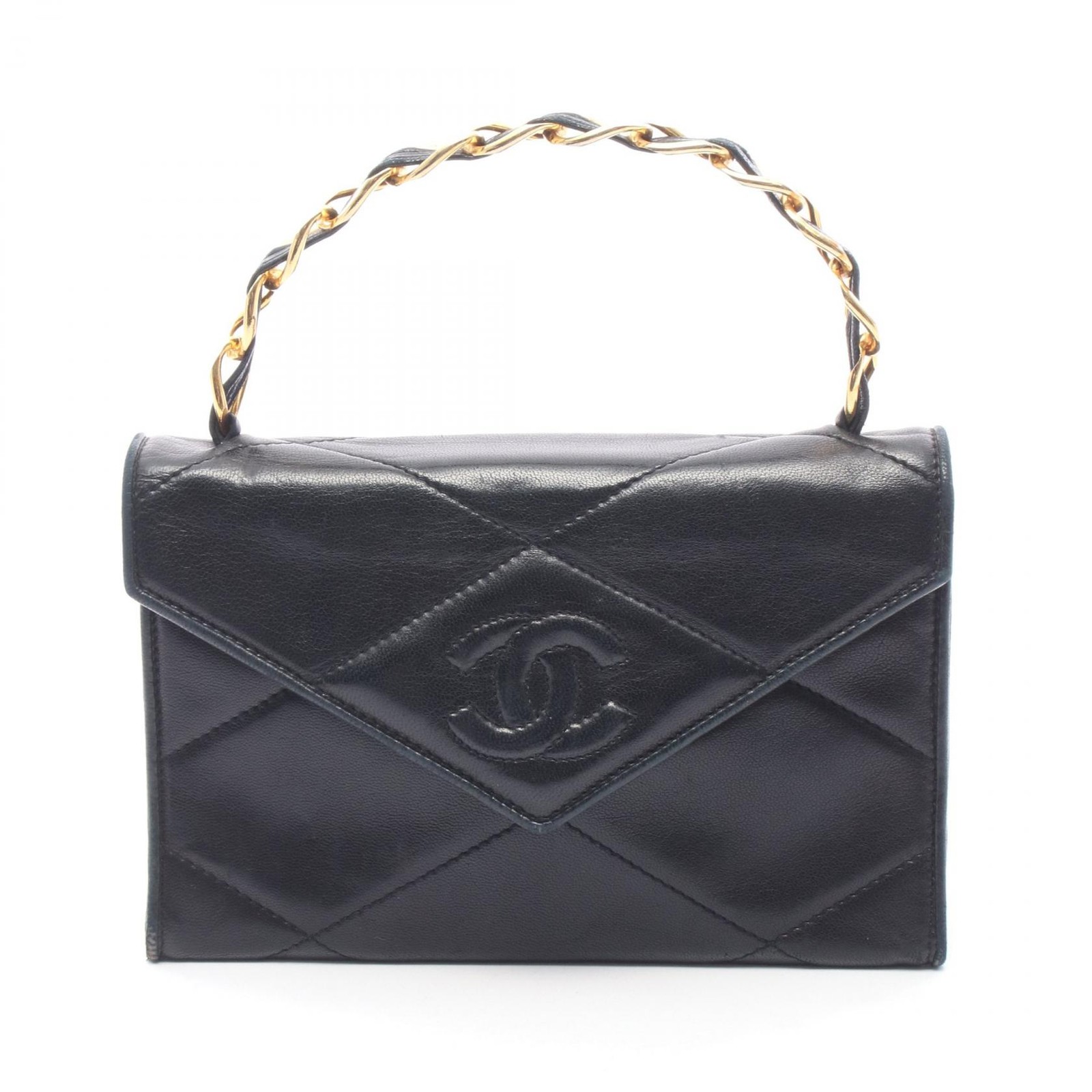 CHANEL COCO Mark Diamond stitch Handbag Lambskin Black GHW Used