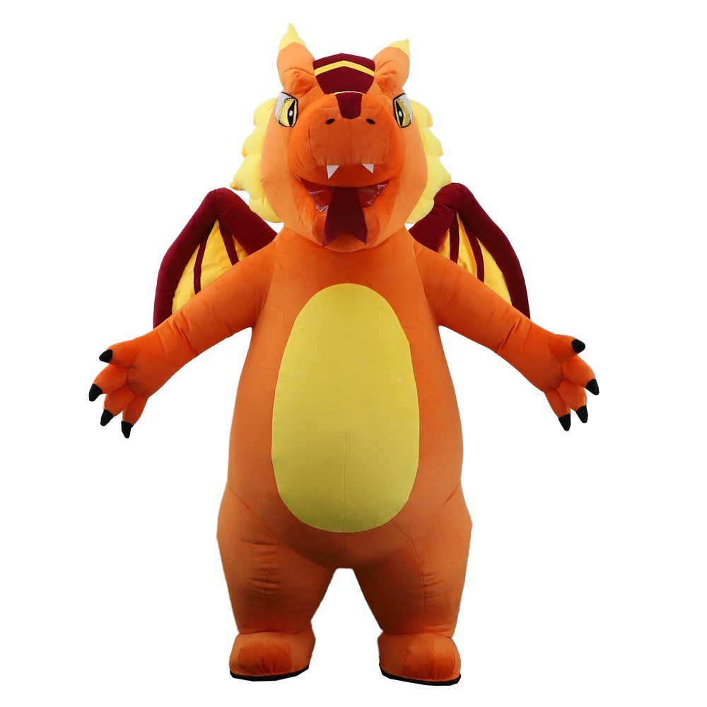 Giant Cartoon Fire Dragon Inflatable Mascot Costume Halloween Outfit Fancy Dress