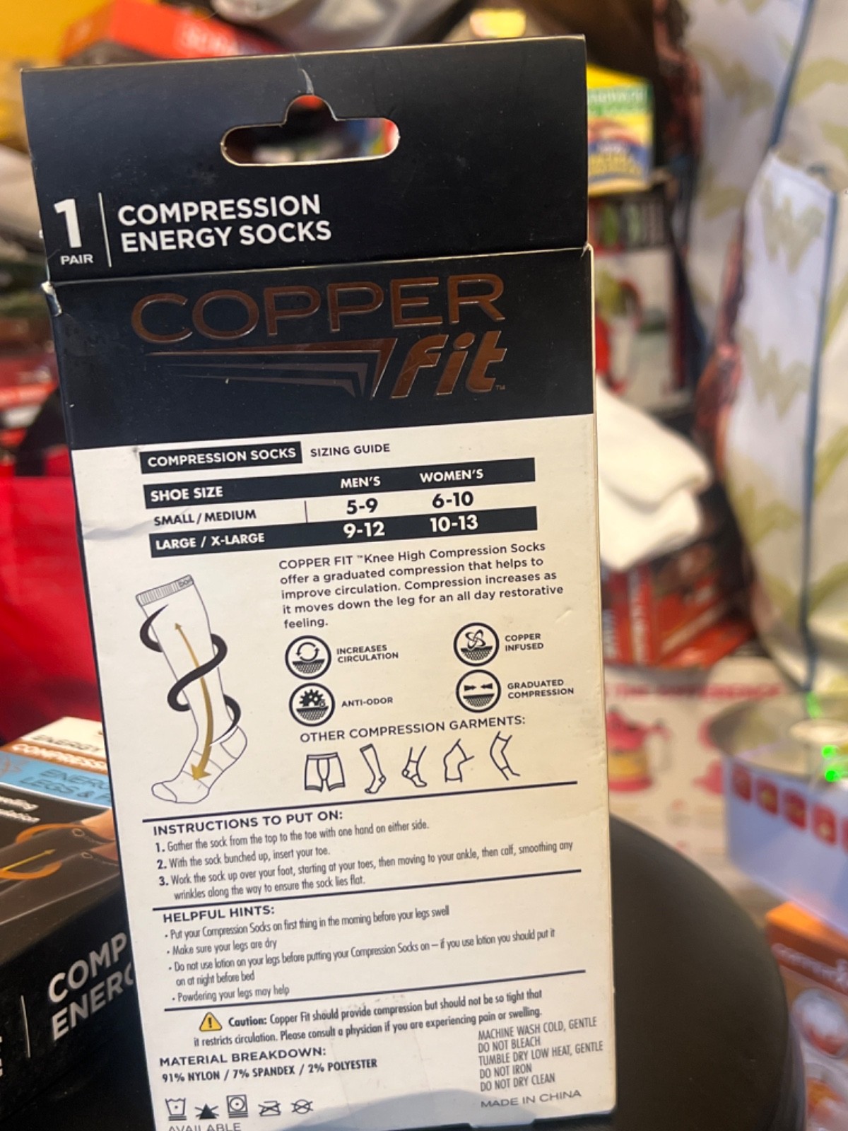 Copper Fit Energy Compression Socks Black Knee High Unisex L/XL 1 Pair