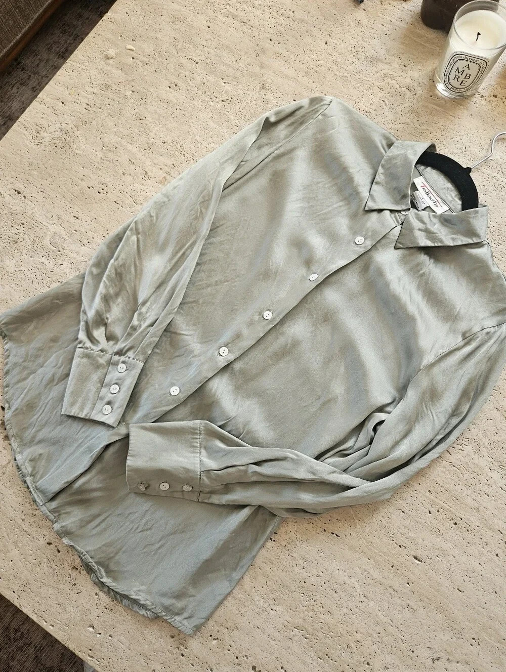 Talbots 100% Silk Blouse Button Down Shirt, Light Sage Green, Size 6