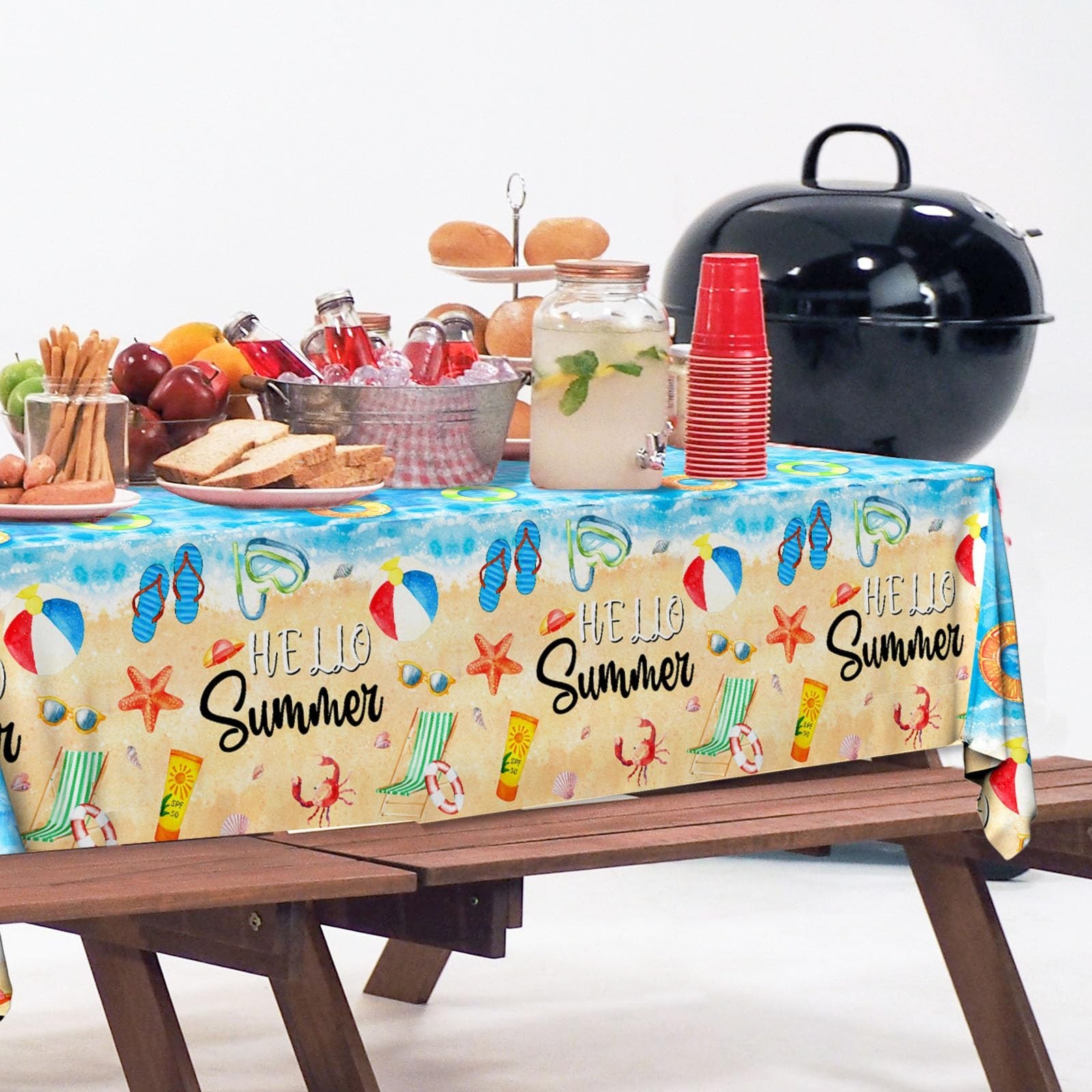 GREHUMOR Hello Summer Tablecloths Hawaiian Beach Party Table Cover 3Pcs Plast…