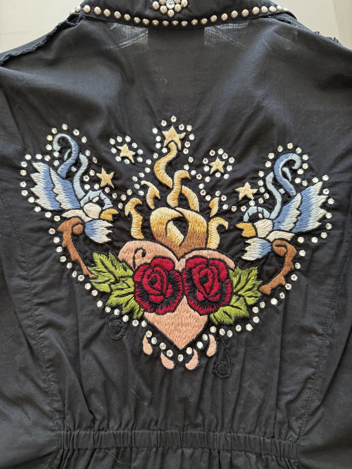 Soul Revival Black Cotton Western Snap Shirt Rhinestone Studs Embroidered M