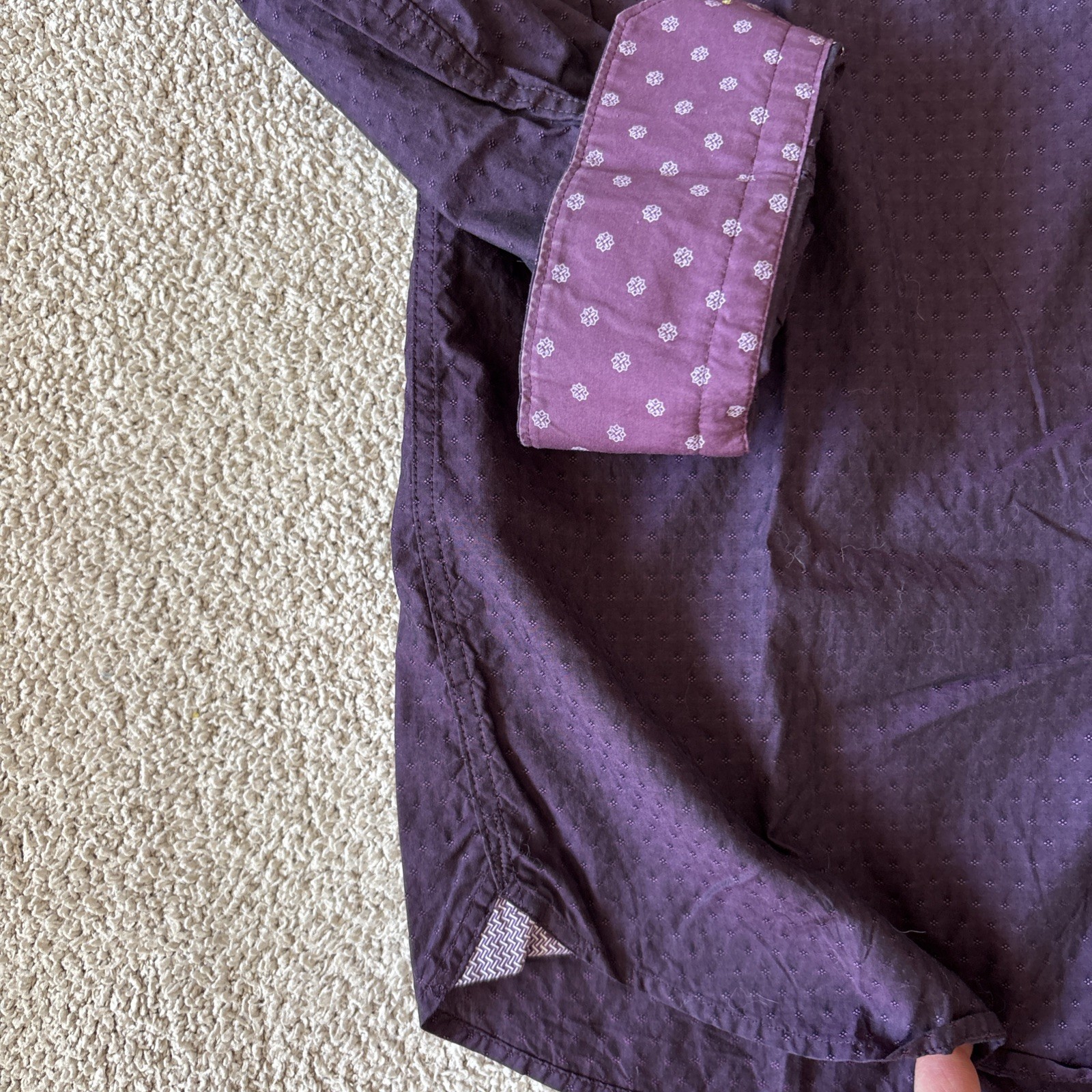 Ted Baker London Flip Cuff Button Up Dress Shirt Mens XL Sz 5 Purple Textured