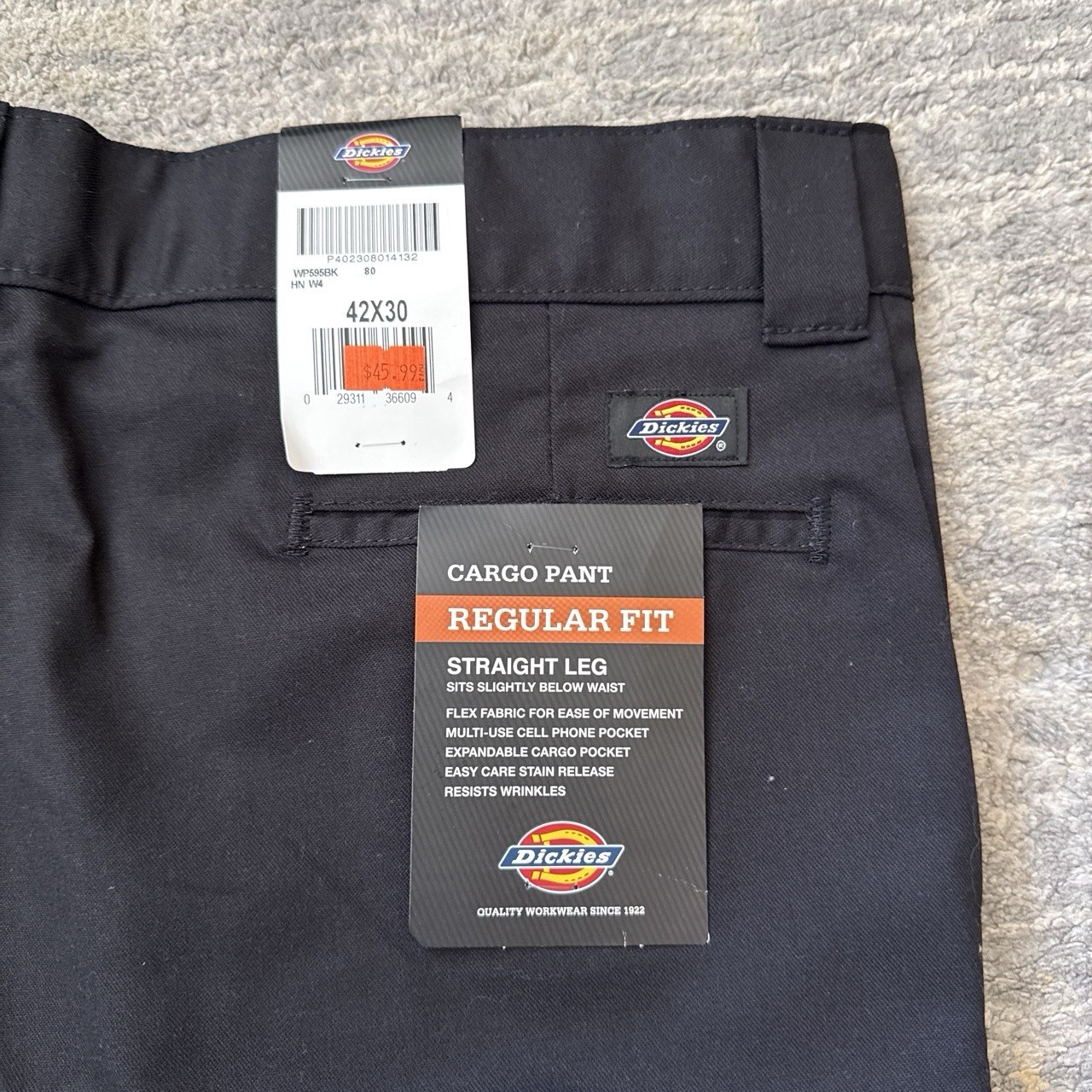 Dickies Flex Cargo Pants Black Regular Fit Straight Leg 42×30 WP596BK
