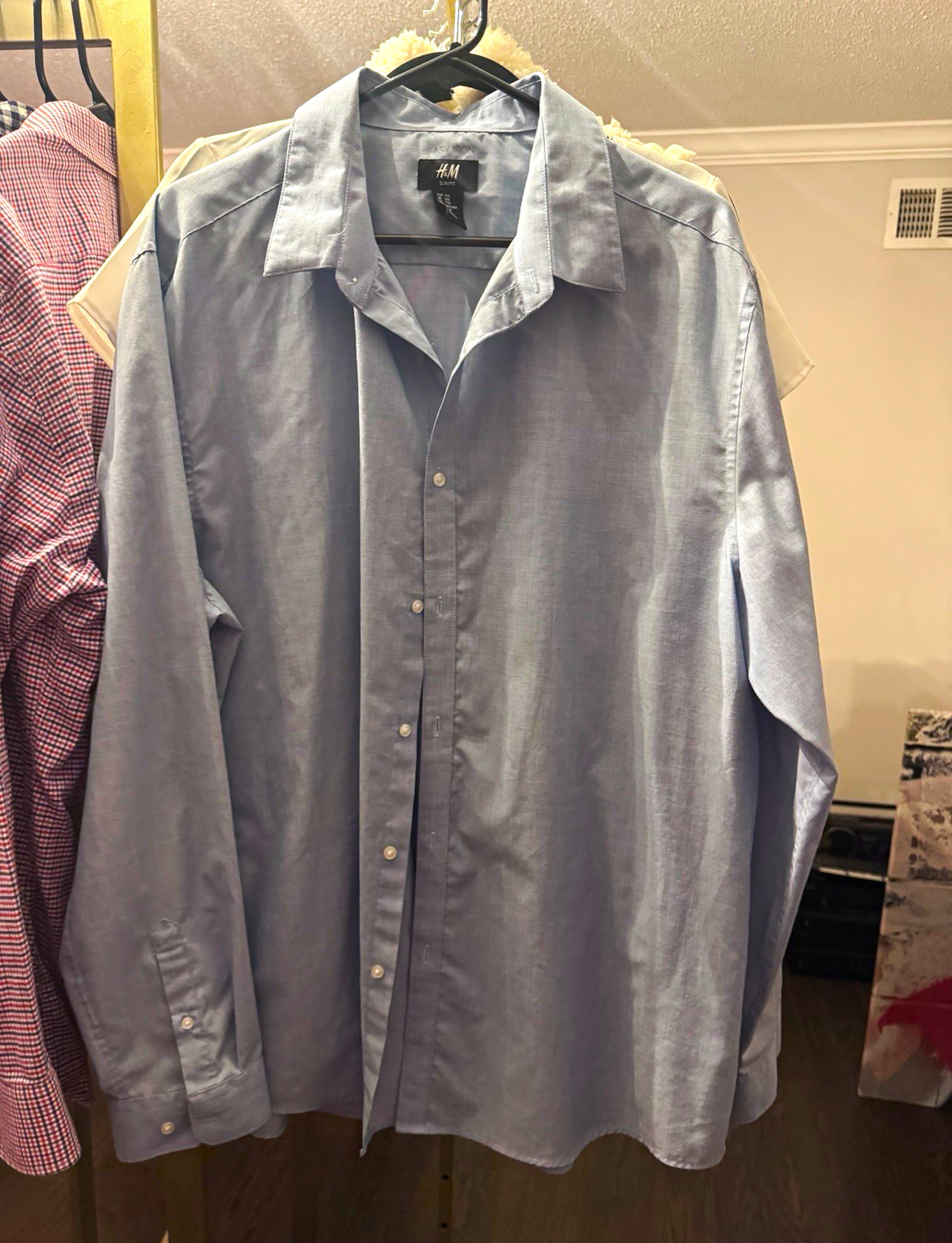 H&M Womens Slim Fit Easy Care Blue Solid Long Sleeve Collared Dress Shirt XXL