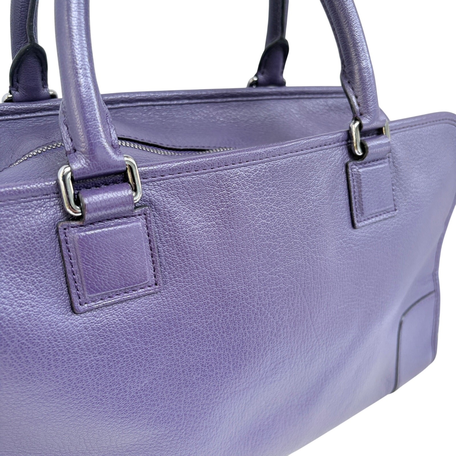 Loewe Amazona 36 Purple Leather Top Handle Bag Silver Hardware COA Dustbag Keys