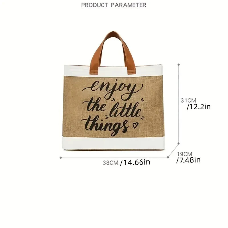 Tote Bag Simple Letter Print Satchel Bag, Colorblock Tote Handbag All-Match Bag