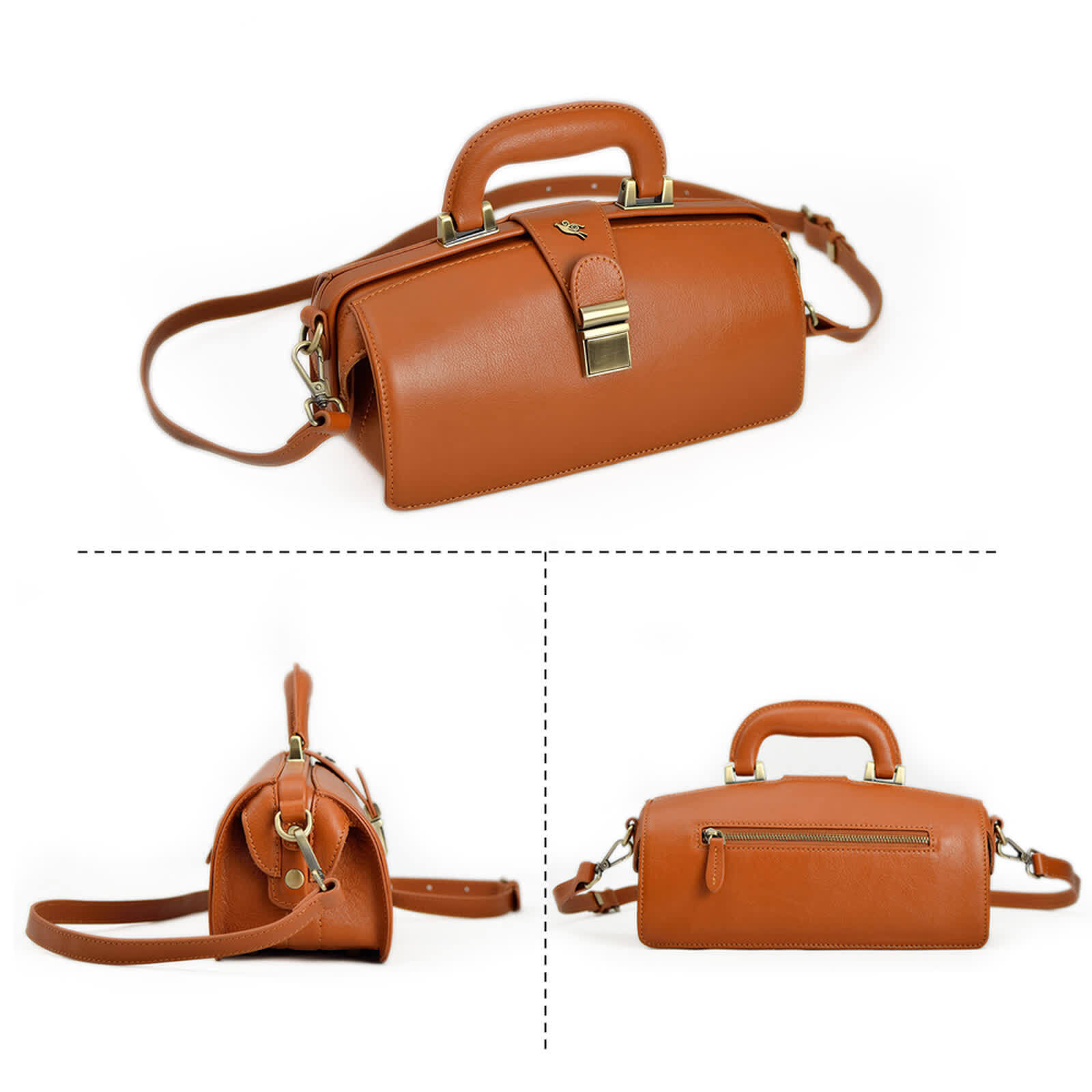 Erivis Coffee Women Leather Shoulder Bag Doctor Handbag with Pockets